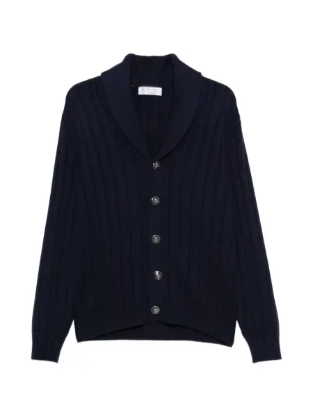 Gulerat cardigan Brunello Cucinelli tricotate albastru