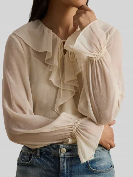 Bluzka o kroju regular fit z kołnierzem z falbanami Lauren Ralph Lauren