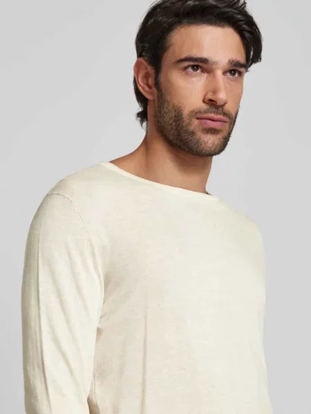 Sweter z dzianiny z okrągłym dekoltem model ‘Rome’ Selected Homme beżowy