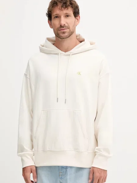 Calvin Klein Jeans bluza z kapturem gładka beżowy