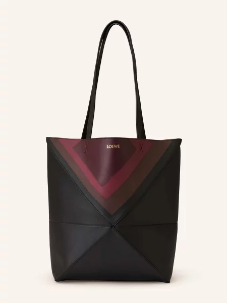 Loewe Shopper Puzzle Fold Medium černá/ hnědá/ světle červená černá