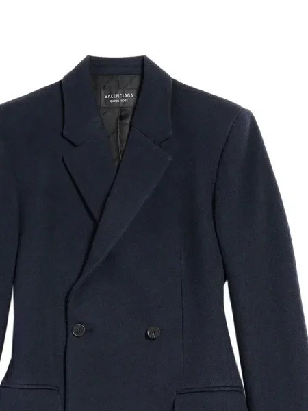 Vlněný dvouřadý kabát Balenciaga modrý