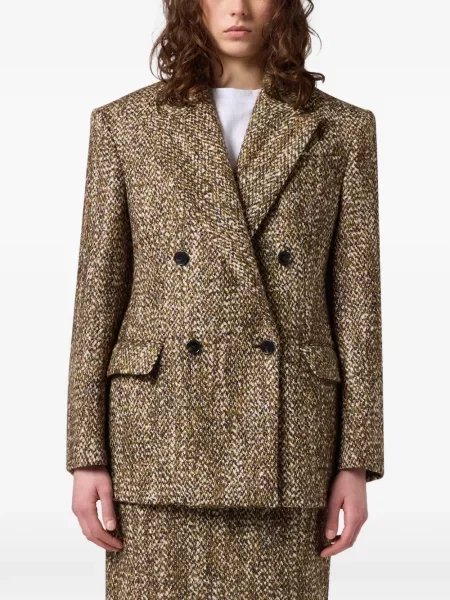 Geacă Msgm din tweed cu două rânduri de nasturi maro