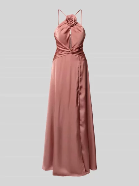 Sukienka wieczorowa z satyny z wycięciem Luxuar Fashion