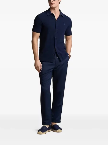 Lanena polo majica Polo Ralph Lauren karirana zelena