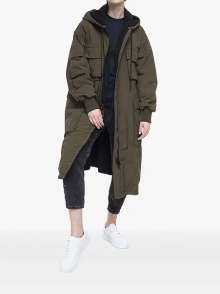 Palton Iceberg cu broderie cu glugă verde