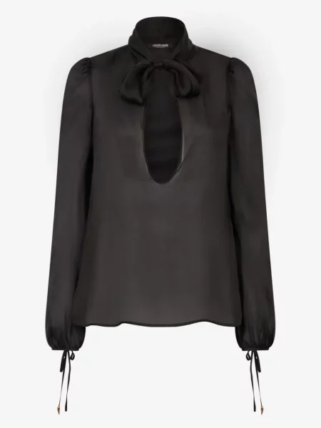 Bluză Roberto Cavalli de mătase negru