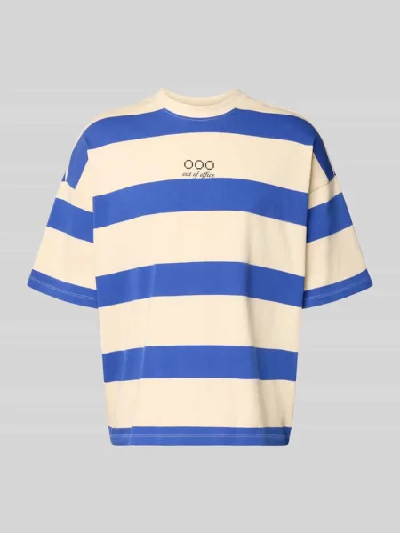 T-shirt z wzór w paski model KAVEH' Blend niebieska