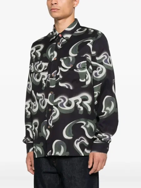 Cămașă Ps Paul Smith cu imagine cu imprimeu abstract lungă negru