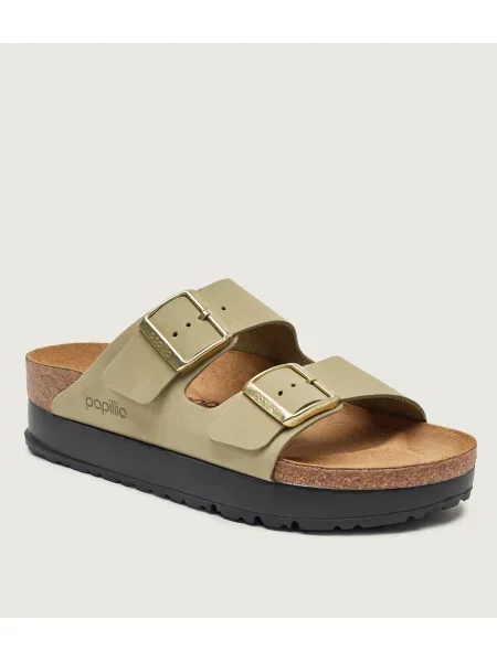 Birkenstock Papucs Arizona Flex Platform | Birkenstock x Papillio | hasított bőr | narrow fit zöld