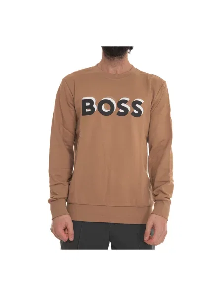 Bluza Boss z okrągłym dekoltem z logo brązowa