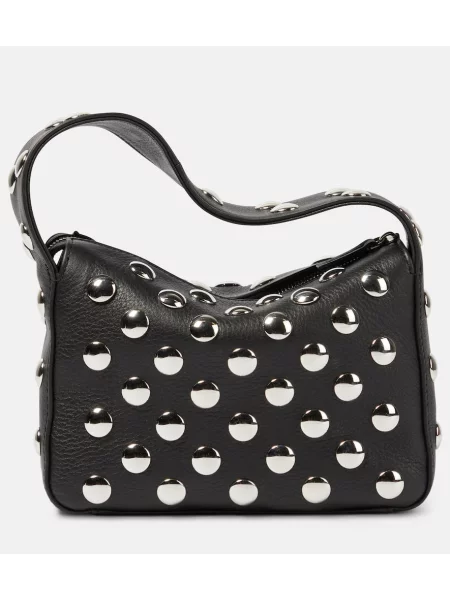 Usnjena usnjena torbica Khaite z žeblji črna