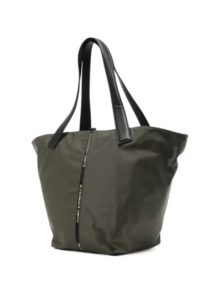 Geantă shopper Alexander Smith din piele cu autograf verde