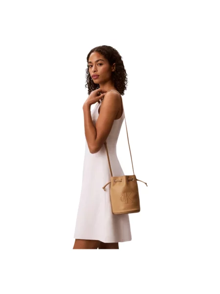 Handbag Calvin Klein Bold Ck Small Bucket Bag Tannin Universal beżowy