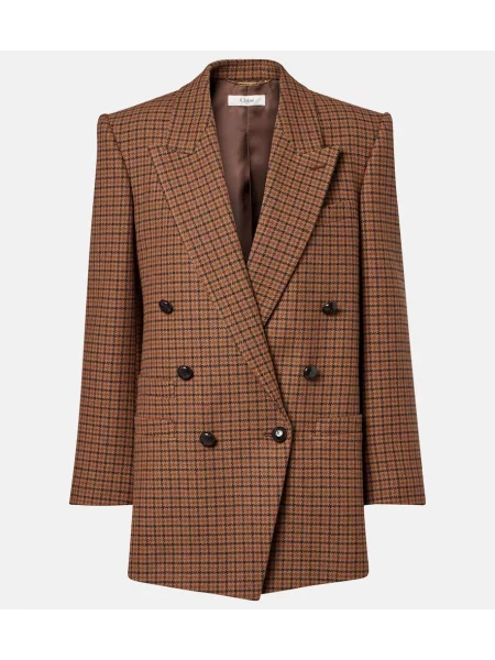 Sacou Chloé de lână în carouri maro