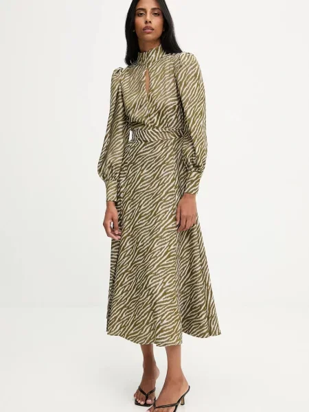 Answear.LAB sukienka midi rozkloszowana zielony