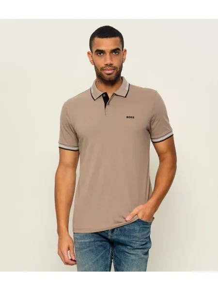 Tricou polo Boss Green stretch bej