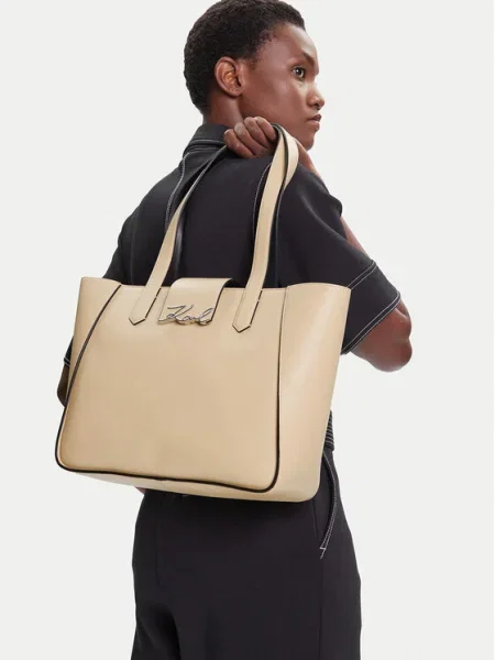 Karl Lagerfeld geantă de piele K/SIGNATURE bej