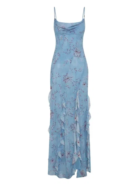 Sukienka maxi Nicholas w kwiatki z nadrukiem garniturowa niebieska