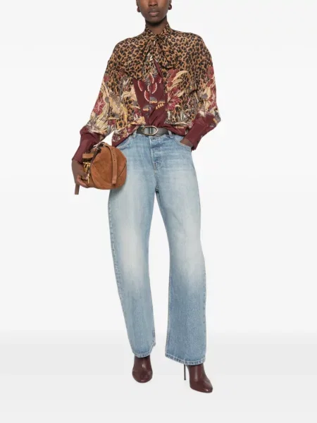 Bluză Etro cu funde cu model leopard maro