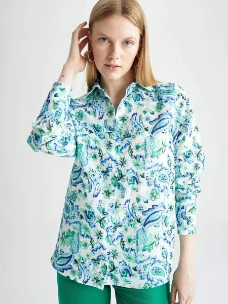 Cămașă Defacto cu mâneci lungi albastru