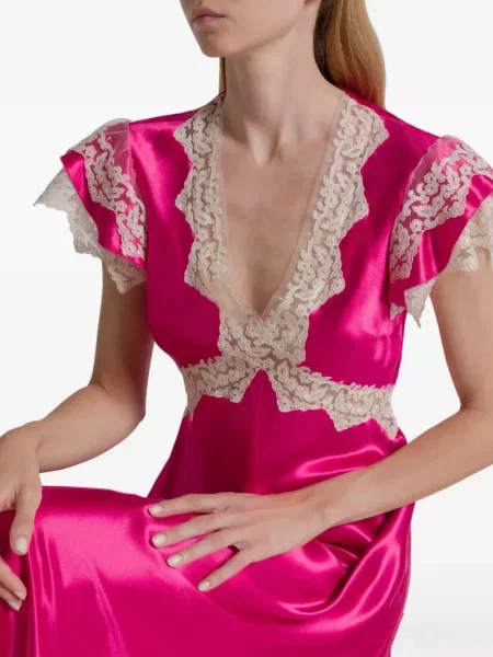 Rochie maxi Alberta Ferretti din dantelă de costum roz