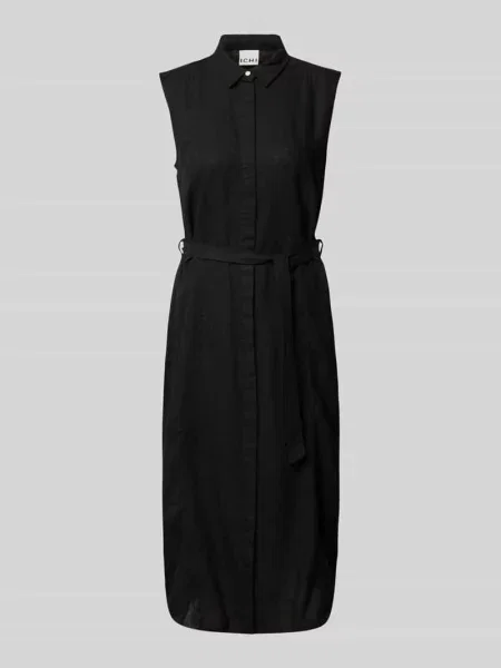 Sukienka koszulowa z mieszanki i lnu z wiązanym Ichi czarna