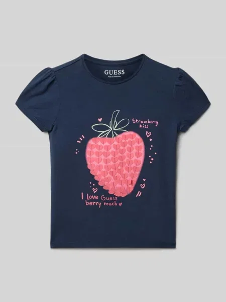 T-shirt o kroju regular fit z ozdobnym obszyciem Guess granatowa