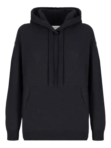 Плетен пуловер Laneus с качулка черно