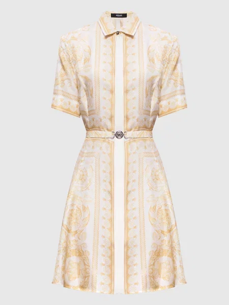 Сукня із шовку в принт Barocco Jacquard Versace біла