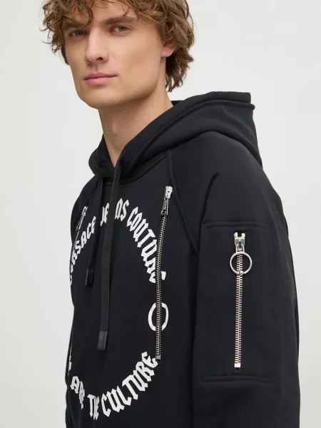 Свитер Versace Jeans Couture с капюшоном с принтом черный