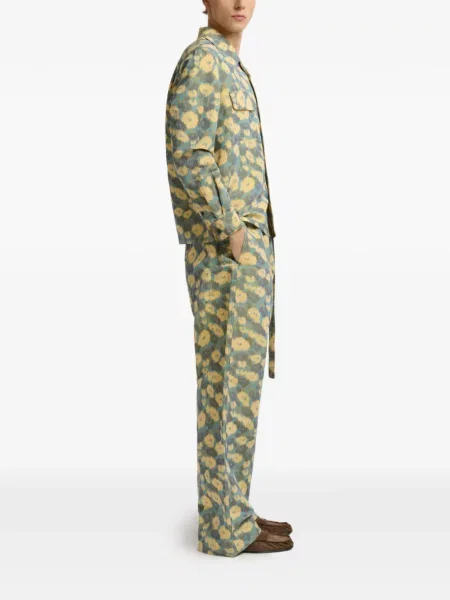 Pantaloni Marni cu model floral albastru