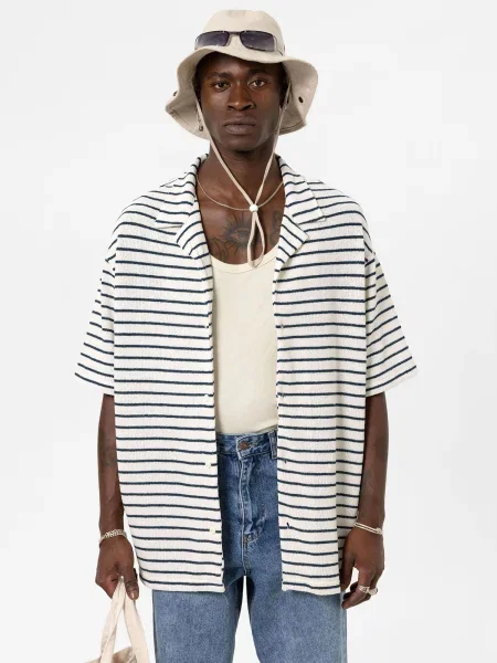 VAMOS CLO Košeľa Ceanothus námornícka modrá biela