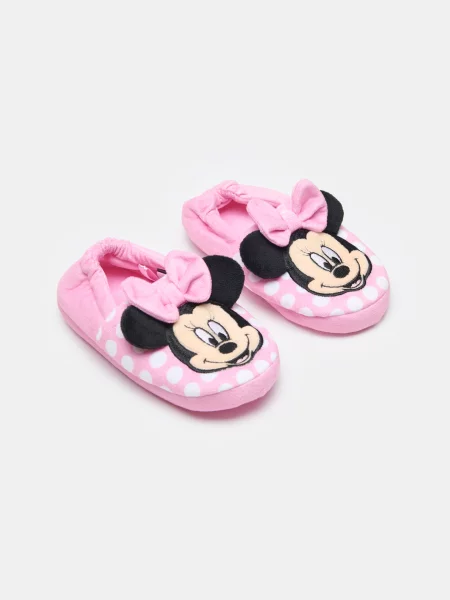 Sinsay Plyšové pantofle s mašlí a 3D oušky Minnie Mouse pastelová růžová