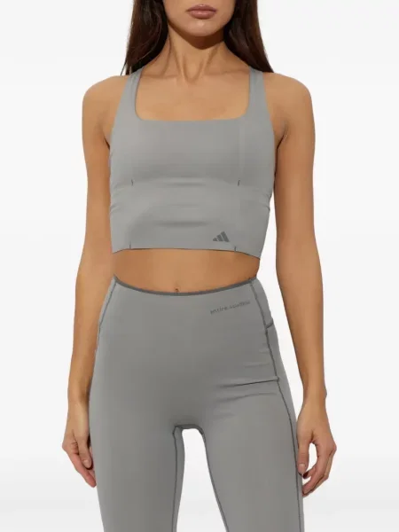 Sală de gimnastică lung sutien Adidas din piele negru