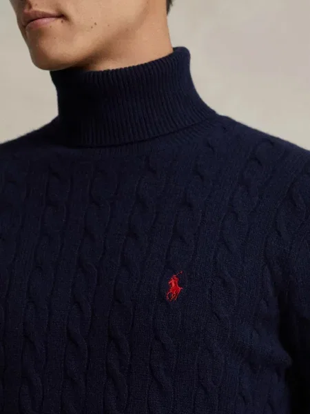Вовняний светр Polo Ralph Lauren легкий гольф синій
