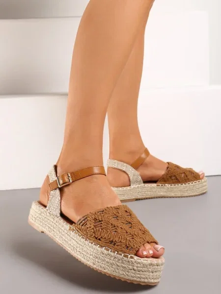 Sandale Împletite Stil Espadrile pe Platformă din Iută Garita maro