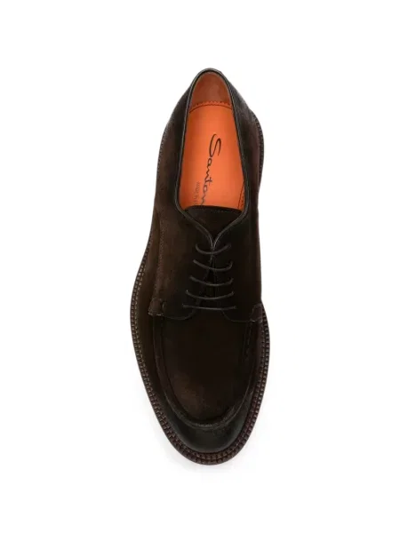 Pantofi derby Santoni din piele de căprioară maro
