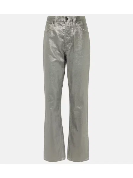 Blugi drepți Veronica Beard cu talie înaltă argintiu