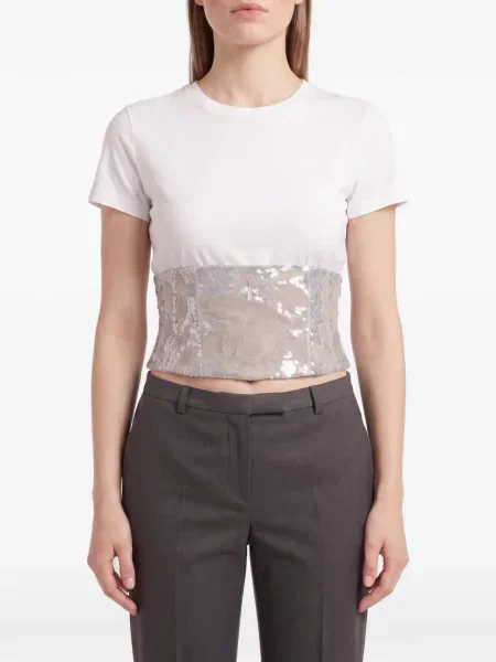 Tricou Brunello Cucinelli cu paiete alb