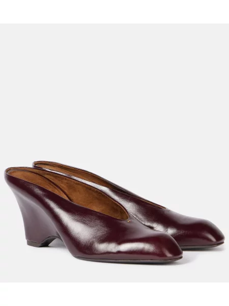 Papuci tip mules Khaite din piele cu pană bordo