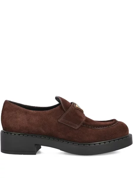 Pantofi loafer Prada din piele de căprioară maro