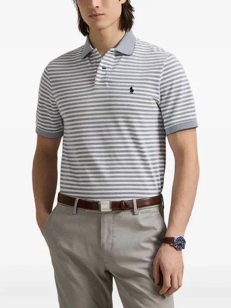 Pruhované hedvábné tričko Polo Ralph Lauren po kolena bílé