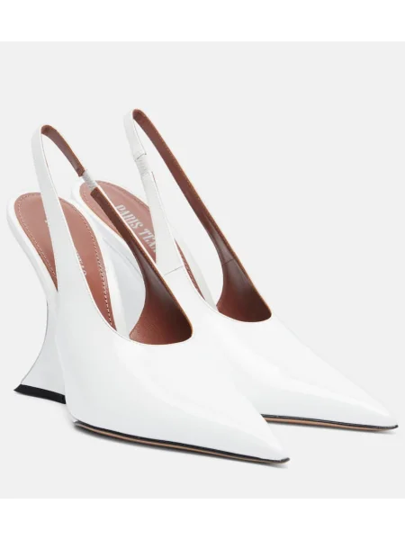 Pantofi cu toc Paris Texas din piele de lac slingback alb