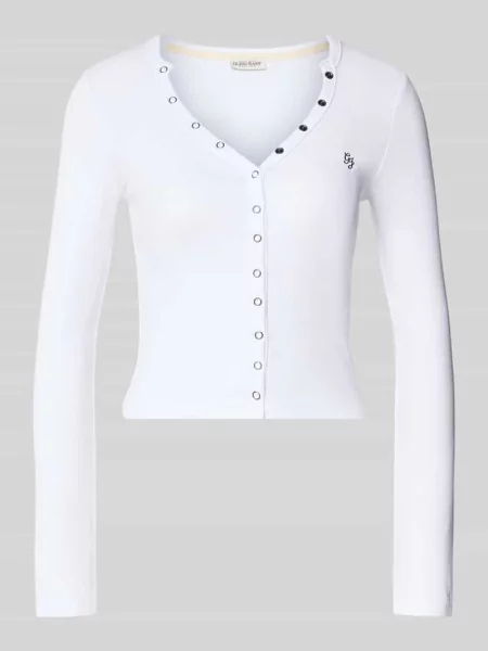 Bluzka z długim rękawem o kroju slim fit z mieszanki bawełny Guess Jeans biała