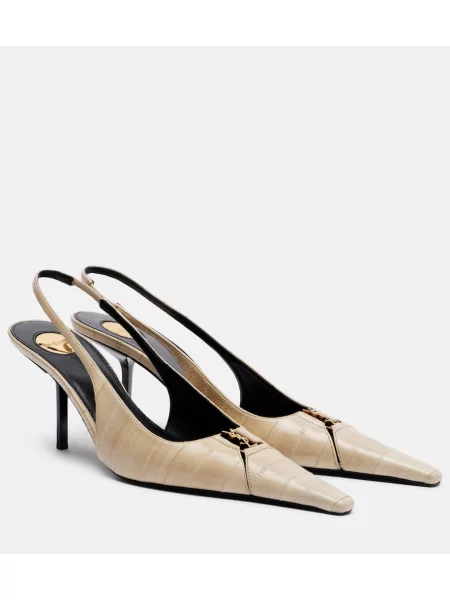 Bőr nyitott sarkú körömcipő Saint Laurent fehér