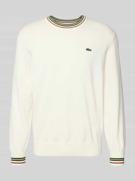 Sweter z dzianiny o kroju regular fit z czystej bawełny Lacoste biały