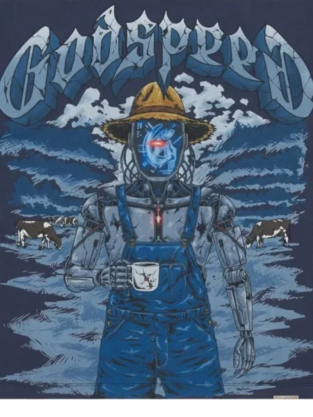 Tricou Godspeed cu imagine albastru