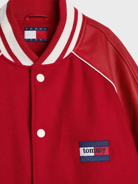 Дитяча джинсова куртка Tommy Jeans червона