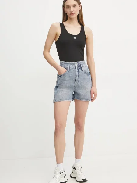 Armani Exchange szorty jeansowe gładkie high waist niebieski